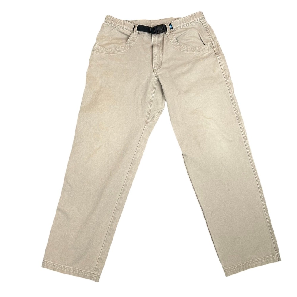 KAVU Chilliwack Pants Mens L Tan Cotton Canvas Outdoor Hiking Climbing Belted